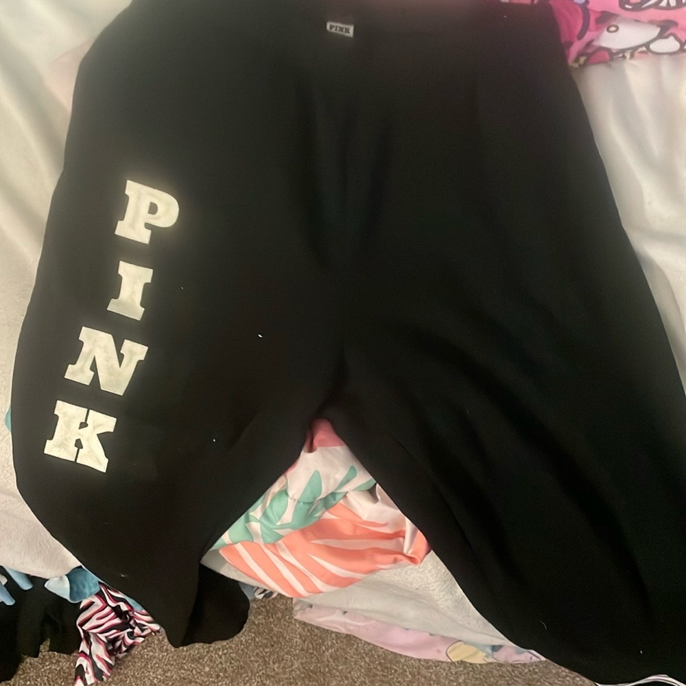 PINK Victoria's Secret Black Joggers Bold Branding